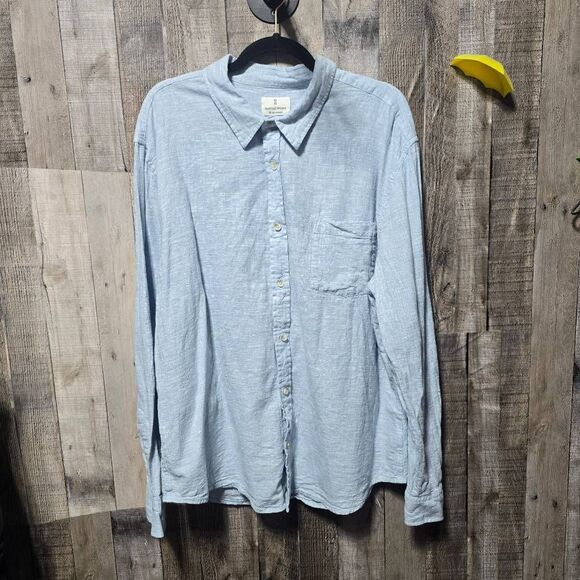 Mutual Weave Linen Blend Blue Button Down Shirt - Picture 1 of 4